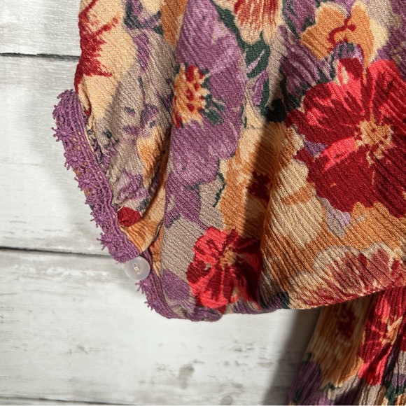 Free People Sweet Dreams Taupe Combo Printed Rayon Crinkle Mini Raw Hem Dress S - Picture 11 of 13